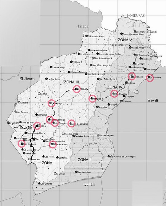Kort med de landsbyer i Murra Kommune, som er udpeget til at deltage i projektet